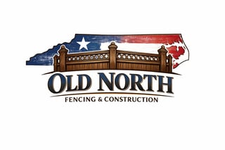 Old North Fencing and Construction logo featuring North Carolina state outline with American flag and wooden fence design